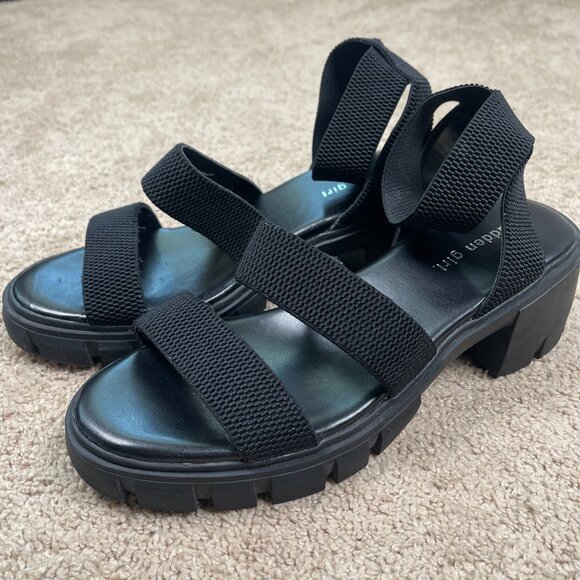 Madden Girl Chunky Platform Sandals Women Size 9 Black Lug Soles Strappy Y2K 90s - Picture 2 of 11